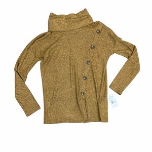 Moa Moa Girls XL Mustard Cowl Neck Sweater with Button Detail NWT